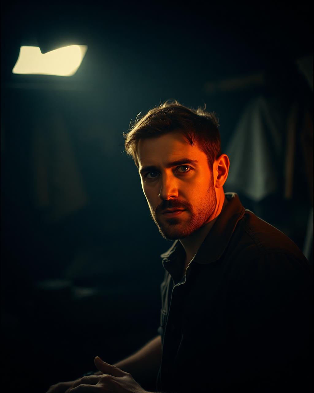 Justin Samuel Parsons in a dim workshop with warm rim light